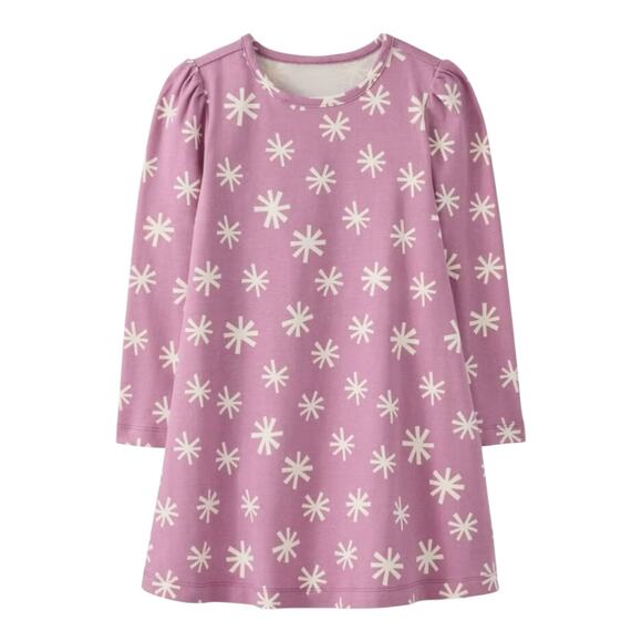 Holiday Long Sleeve Swing Dress. “Snowflakes on Orchid Haze.” Size 4. - Picture 2 of 6